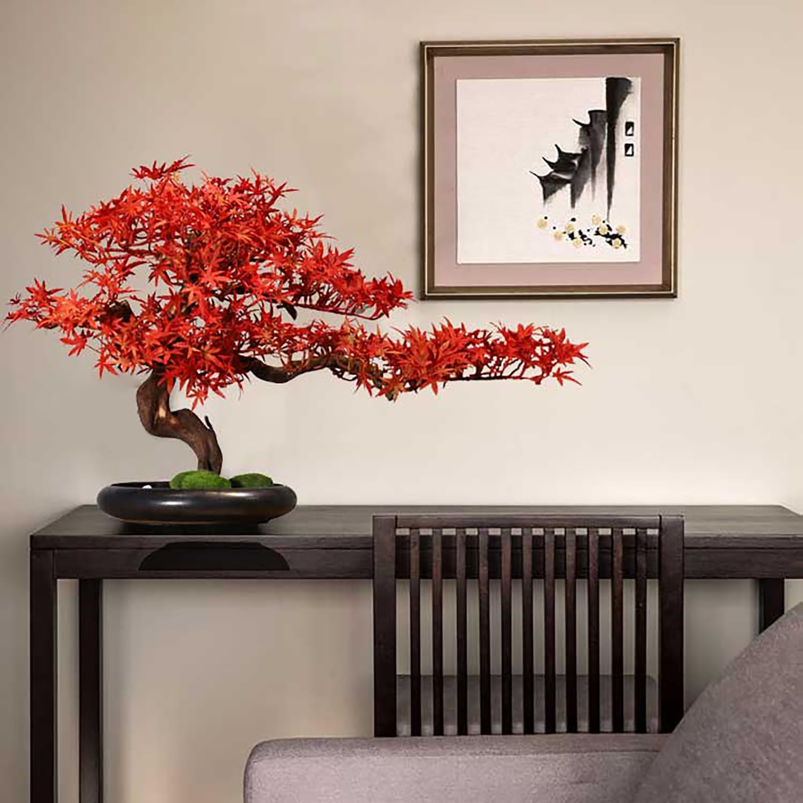 Ahorn Ahornbaum Kunstpflanze Künstliche Pflanze Künstlicher Bonsai-Baum, für Indoor/Outdoor Home Office Schreibtisch Dekoration(Red-R)