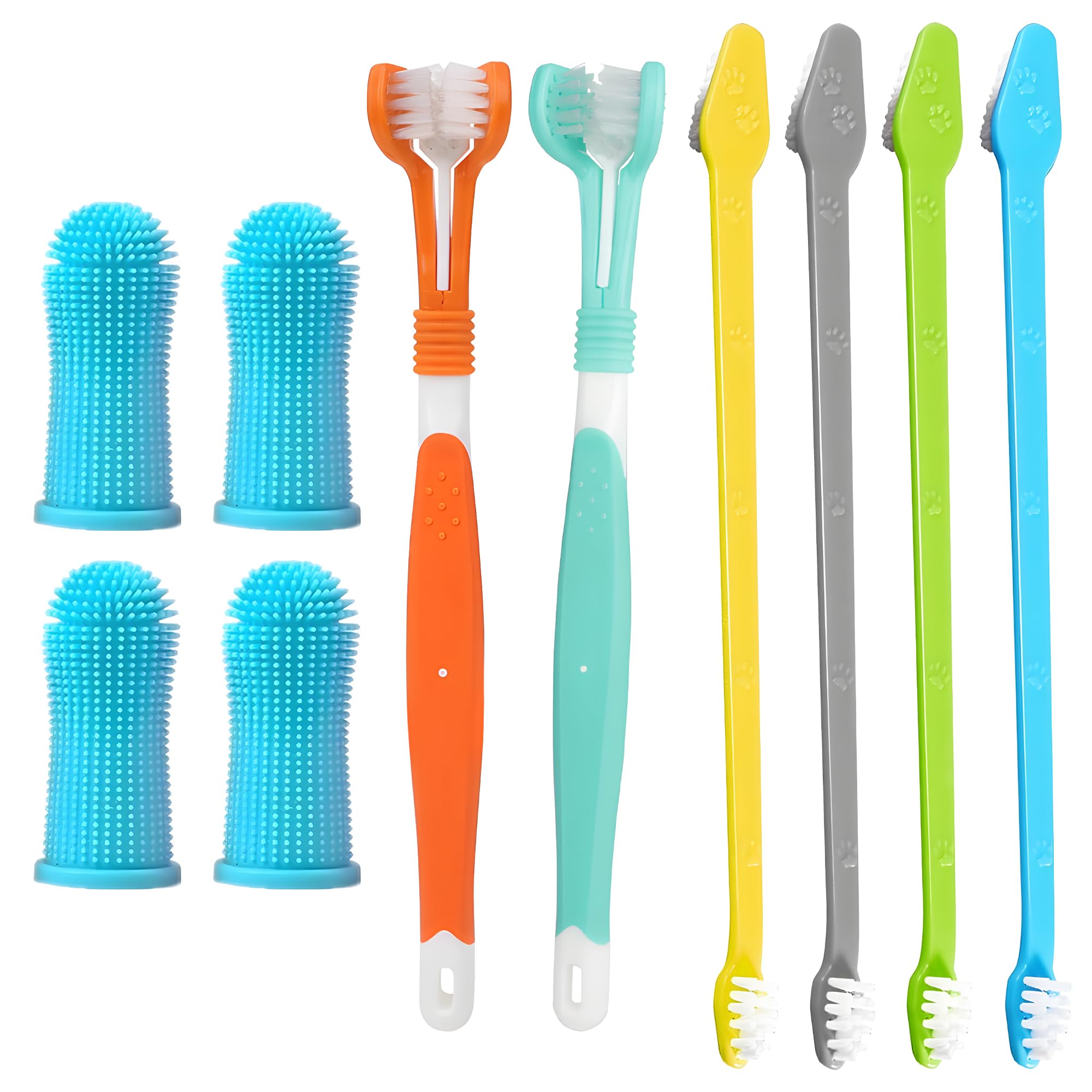 10-Piece Dental Care Kit for Dogs & Cats - Triple-Head Dog Toothbrush, Finger Toothbrush & Dual-Head Cat Toothbrush Set for Gentle Teeth Cleaning, Plaque Tartar Removal & Bad Breath Prevention