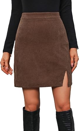 Womens Corduroy Split Hem Mini Skirt High Waist Bodycon Pencil Skirt