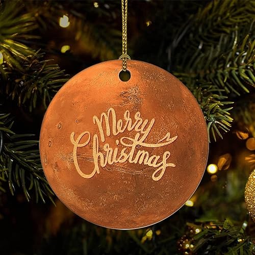 Two-Side Printed Cosmic Galactic Planet Ceramic Christmas Ornament, Novelty for Family Friends Kids, Planetary Orbit Christmas Keepsake Pendants