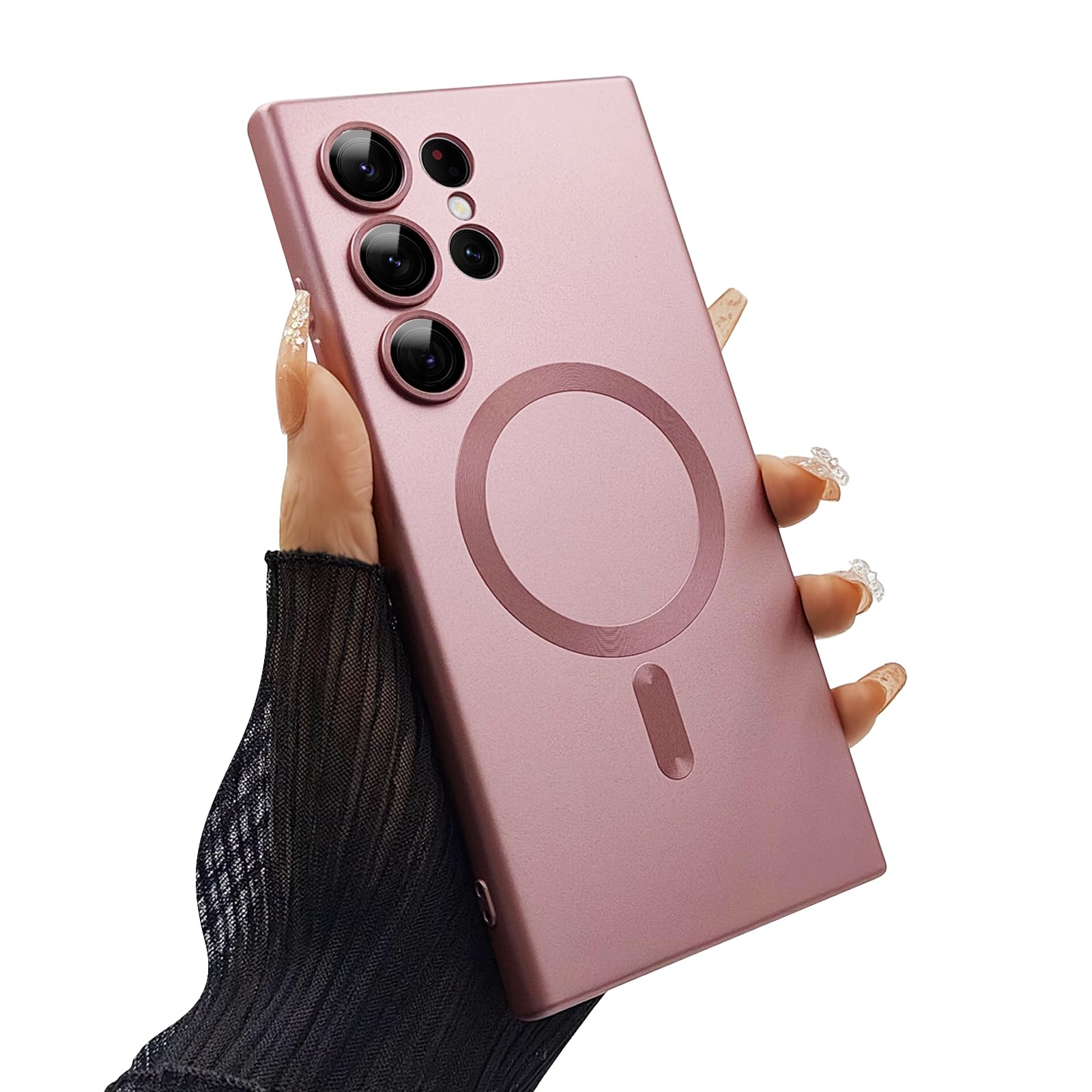 Magnetic case for Samsung Galaxy S24 Ultra Phone Case for Women/Men, Matte Luxury Soft Metallic Luster Design with Camera Lens Protector, Shockproof Anti-Scratch Phone Case 6.8" -Pink