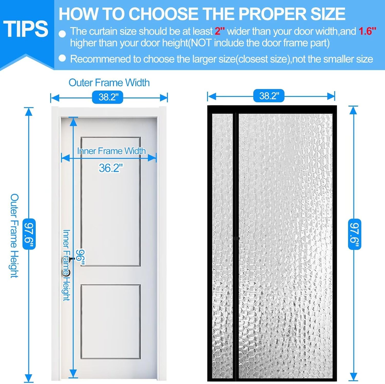 reliancer magnetic thermal insulated door curtain,waterproof eva door cover,left right side opening,fit doors size 36"x96",self-closing insulated doorway curtain,patio auto close thermal doors screen fits door size 36"x96"