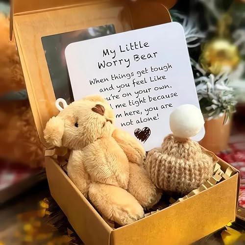 Miniatura 3 de Mini oso de peluche hecho a mano en caja 2026 Nuevo My Little Worry Bear Osos de graduación con bolsillo positivo para tarjetas, abrazo adorable,
