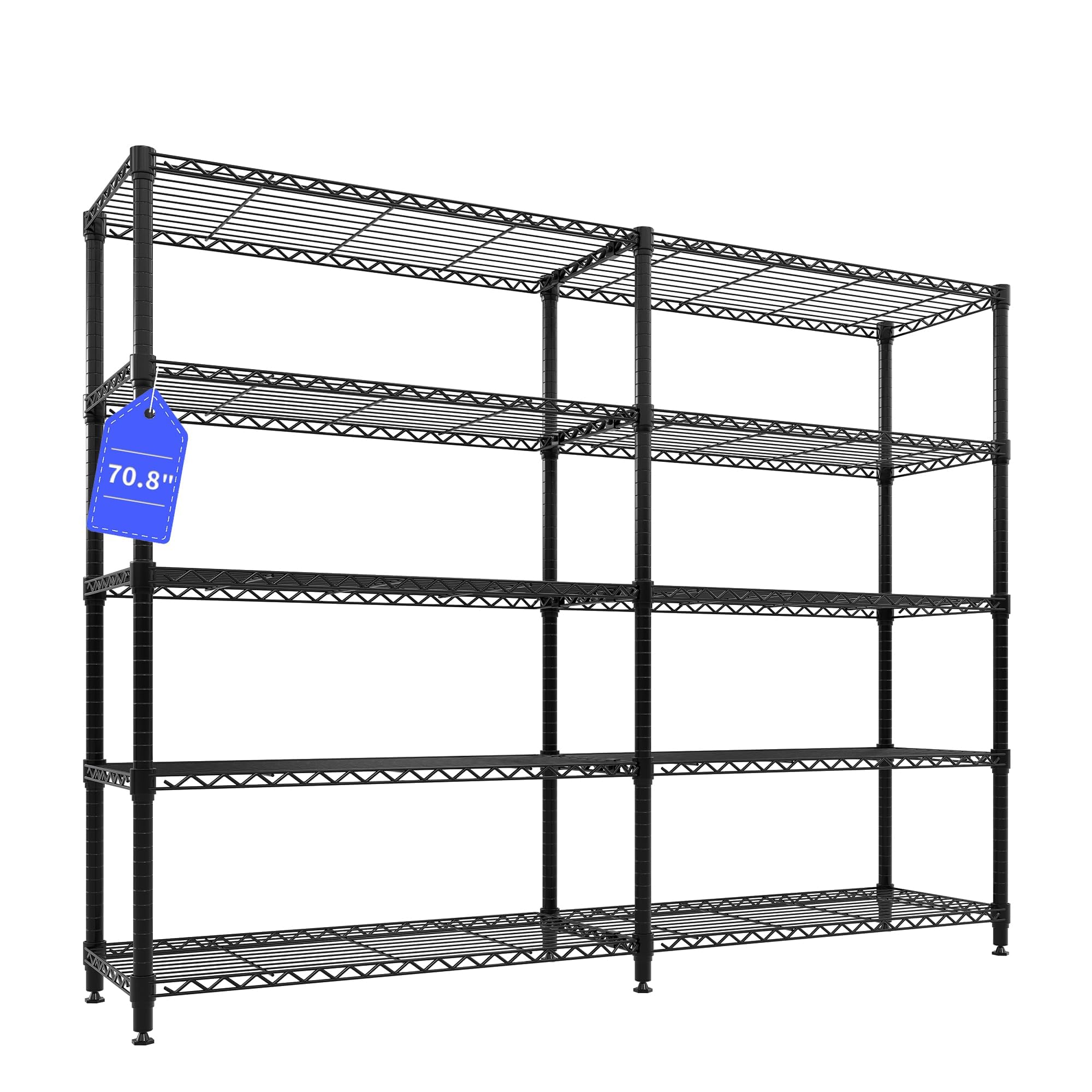 Garvee Estantería Metálica de 5 Niveles de Acero al Carbono, Doble Fila de 40 cm de Fondo, 180x40x180 cm, 100 kg por Nivel y 500 kg Totales, Altura Regulable para Cocina Garaje y Despensa, Negro