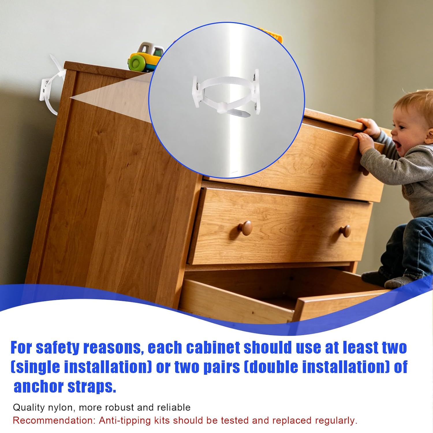 8pcs Anti Tip Furniture Anchors for Baby Proofing, Wall Anchor Cabinet Strap to Secure Safety Dresser or Bookshelf to Wall Mount Fasteners Room Essential for Child Toddler & Pet Protection