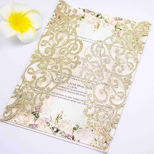 Miniatura 6 de 50 tarjetas de invitación de boda de 5 x 7 pulgadas, solo bolsillo cortado con láser, sin sobre, sin inserto para boda, despedida de soltera,