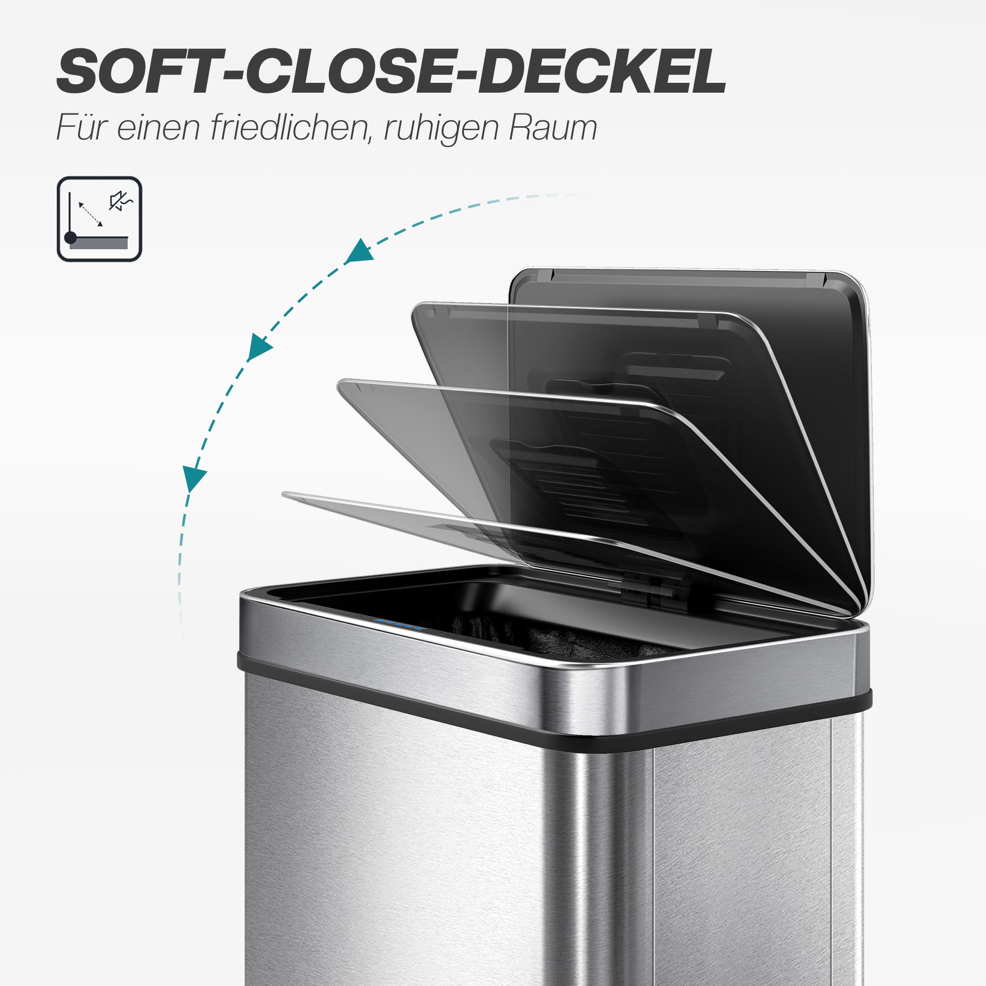 HOMCOM Mülleimer mit Sensor 60L Edelstahl Leiser Soft-Close-Deckel Silber | Automatischer Abfalleimer, Fingerabdruckresistente Mülleimer, Für Küchen, Büro, Schlafzimmer
