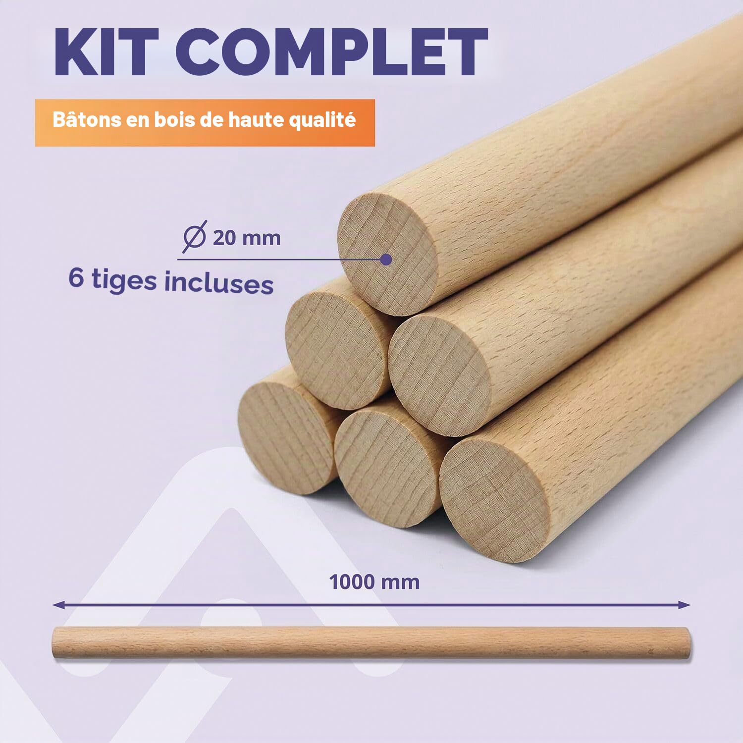 vasalat Lot de 6 bâtons en bois de hêtre lisse - 100 cm x 18 mm - Idéal pour les projets de bricolage
