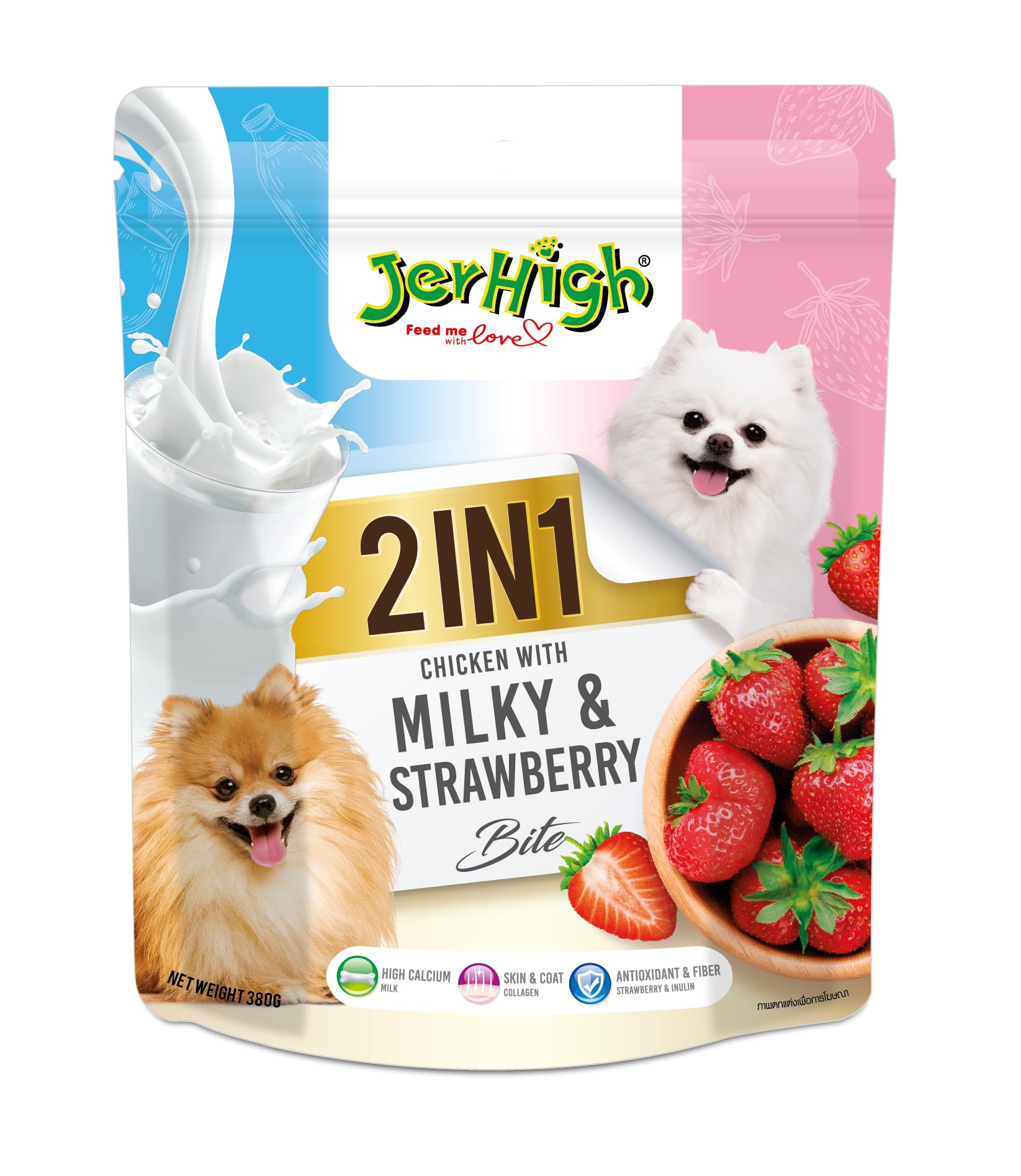JerHigh 2 in 1 Chicken with Milky & Strawberry Bite for All Life Stages Dog 380g - Pack of 1 - Sold by DogsNCats (B0CP7TS1J9) Amazon Price History, Amazon Price Tracker