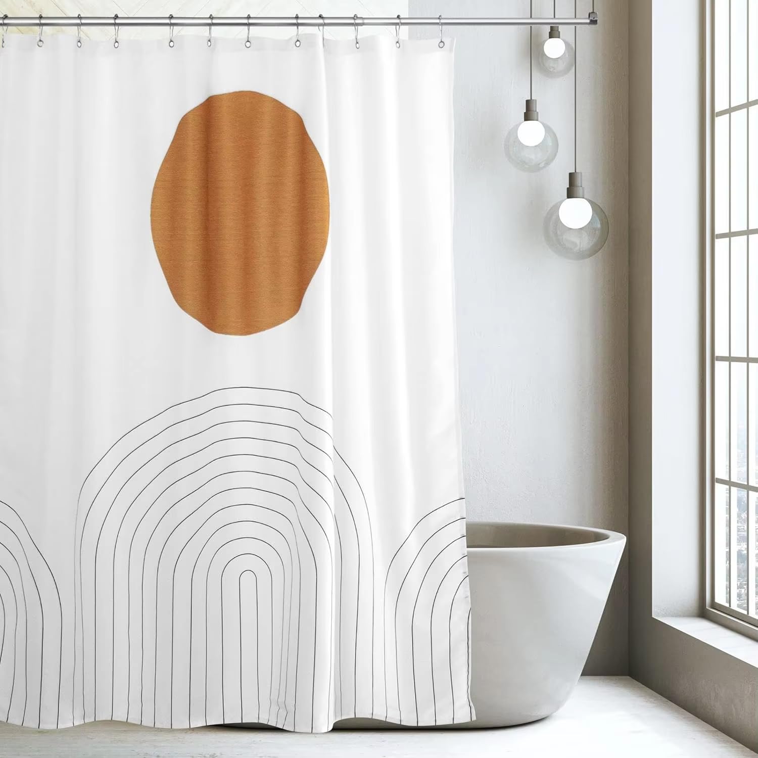 Tenda da doccia astratta e minimalista con ganci: tenda da doccia impermeabile e bellissima per qualsiasi arredamento da bagno in stile bohémien (240x198 cm(larghezza x altezza)