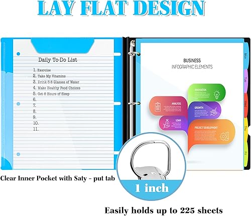 Miniatura 3 de INFUN Carpeta organizadora de proyectos telescópica de 3 anillos de 1 pulgada, 13 bolsillos, cubierta frontal personalizable, divisor de bolsillo de