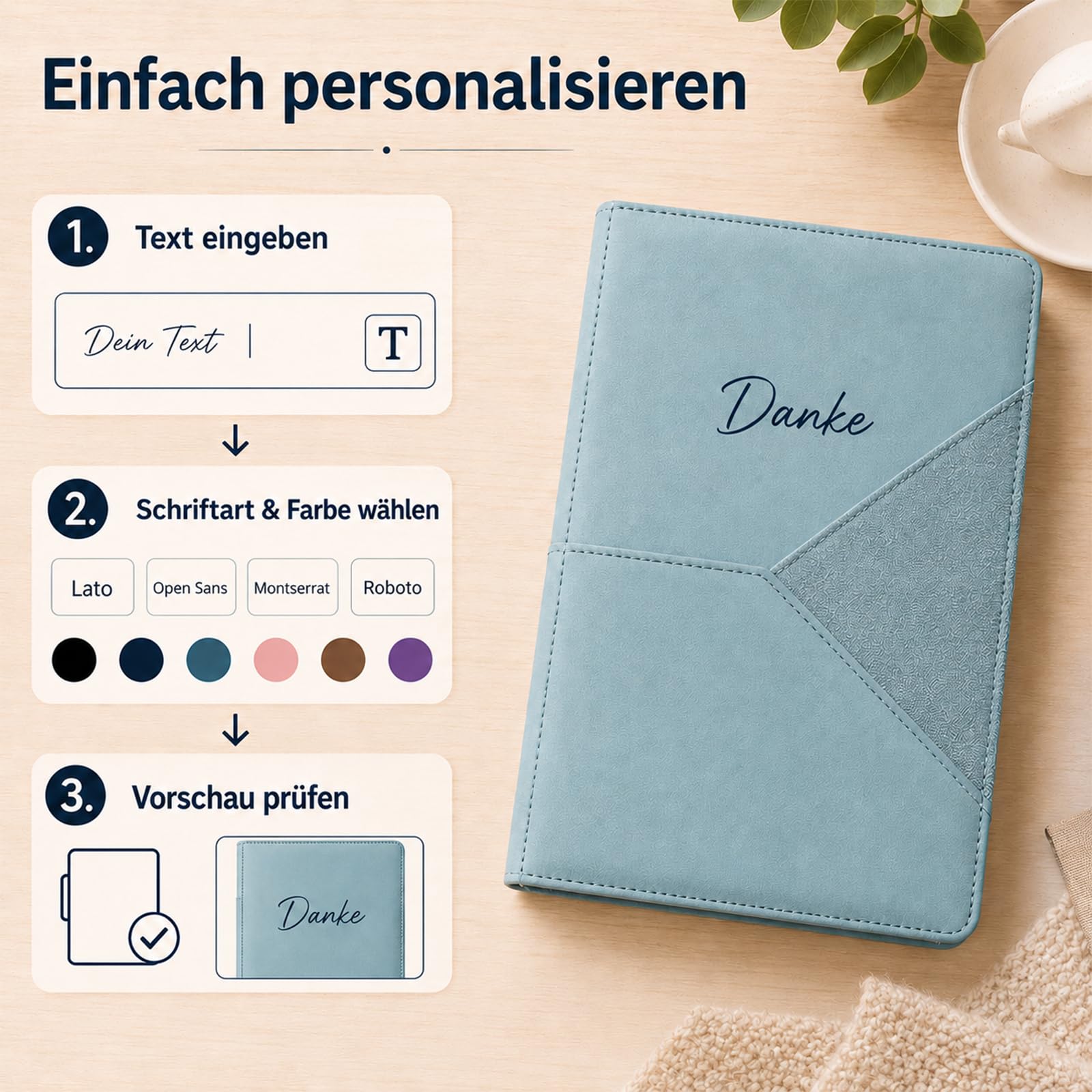 10 Stück Notizbuch Personalisiert mit Namen Journal Buch B5 | Linierte Seiten | Wasserabweisender PU-Einband | Fronttasche für Stifthalter & Karten | 200 Seiten | Büro & Uni