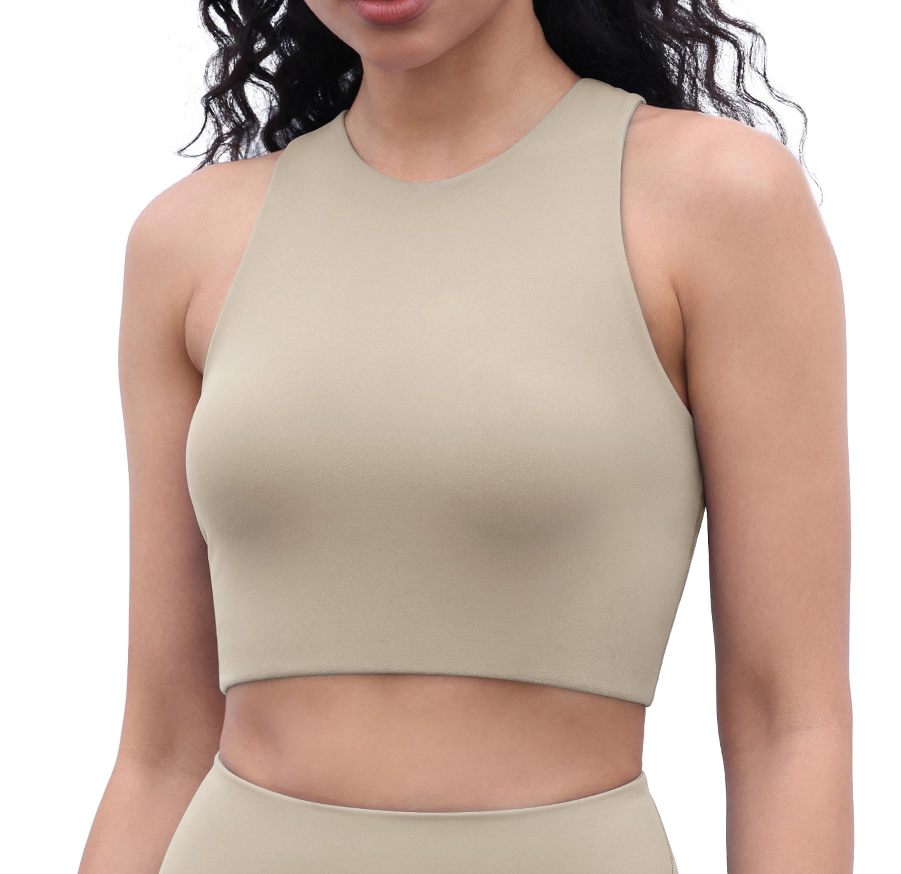 ODODOS Racerback Tank Bra for Women High Neck Non Padded Medium Support Sports Bra Workout Yoga Crop Tops