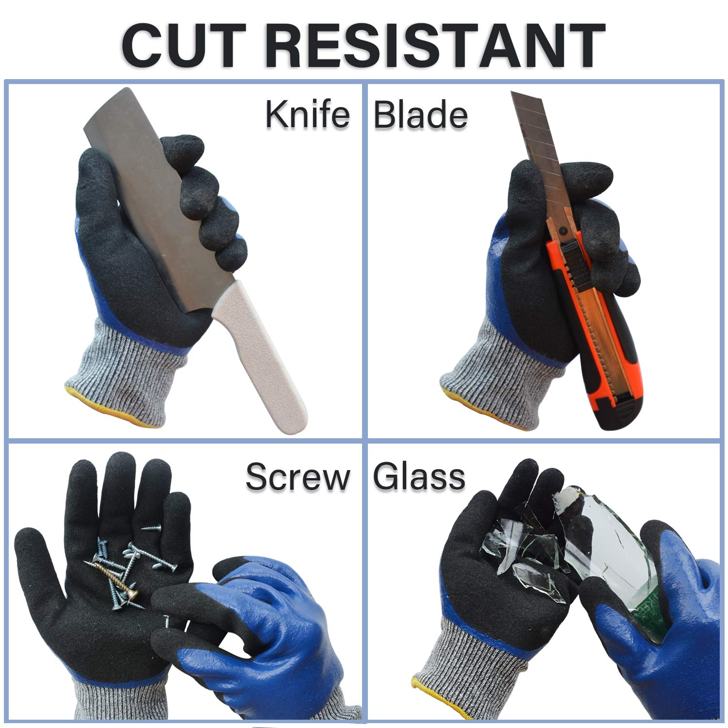 Guanti da giardinaggio durevoli, resistenti guanti da giardino in nitrile, doppio rivestimento (medio, 2 paia blu)