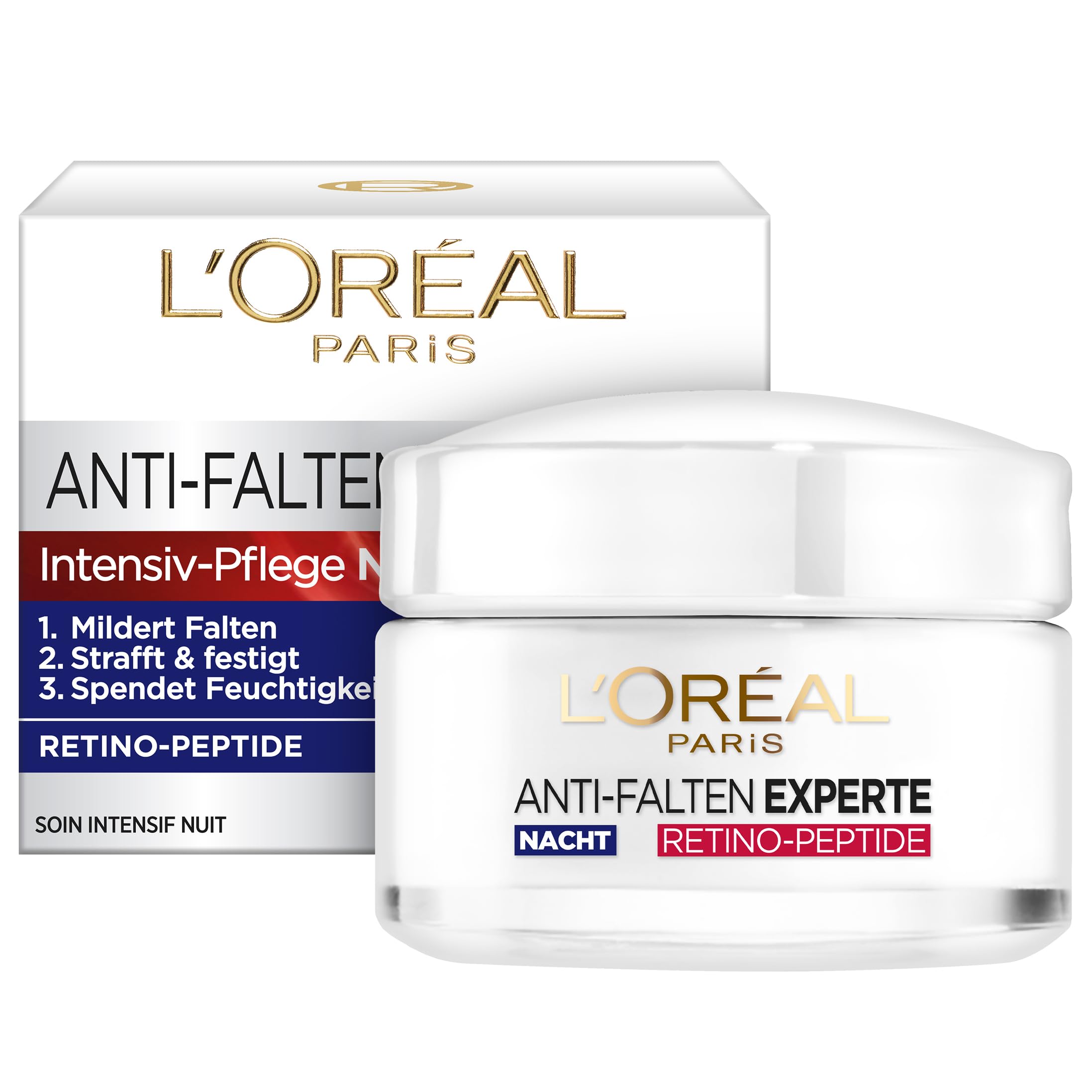 L'Oréal Paris Anti-Falten Experte Intensiv-Pflege Nachtcreme 45+, Feuchtigkeitspflege für Frauen ab 45, mit Retino-Peptiden, Anti-Aging-Effekt, 50 ml