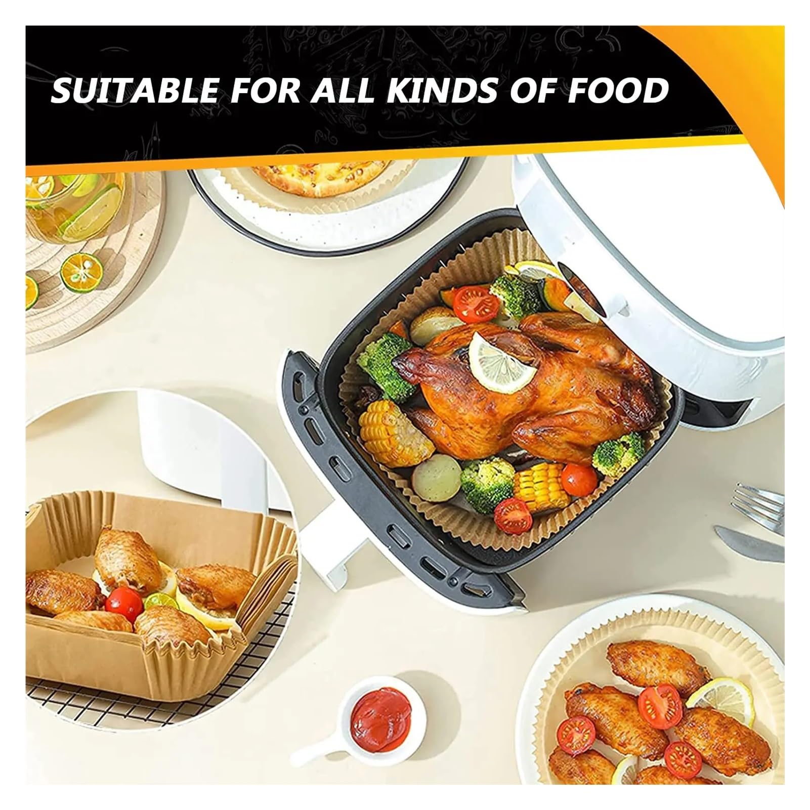 Stampo for forno con vassoi for friggitrice quadrata da 9 pollici, fodere for carta for ad aria(100 pcs 16cm)