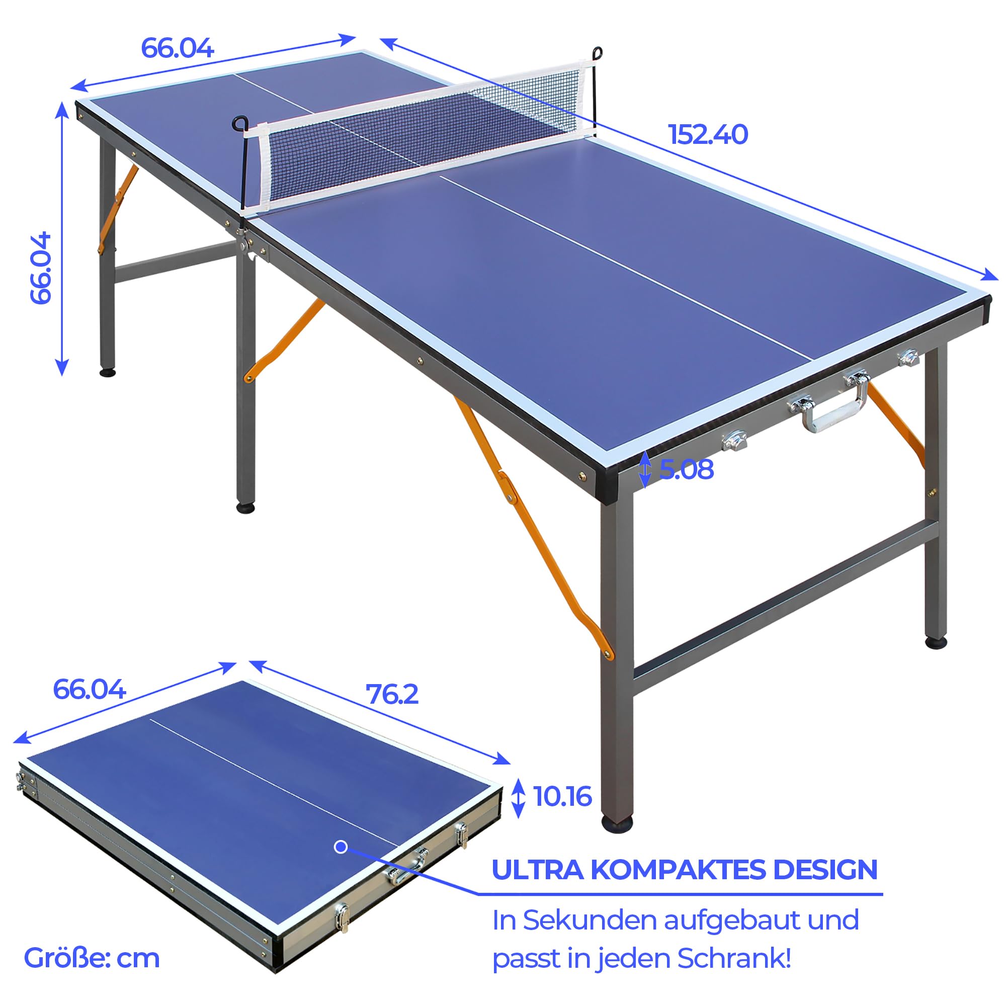 Tischtennisplatte Outdoor und Indoor - Klappbar mit Netz - Komplett-Set inkl. Tischtennisschläger-Set und Bällen - 6-Bein-Design mit Blauer Spielfläche