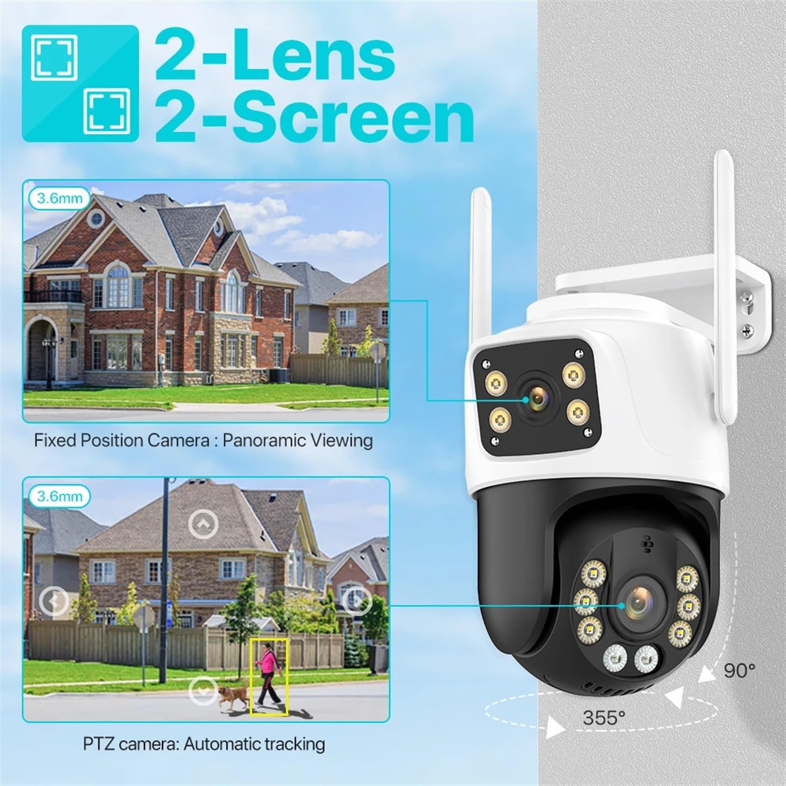kamera PTZ 4K 8MP HD podwójny obiektyw podwójny ekran kamera kolor IR Night Vision Ai automatyczne śledzenie bezprzewodowy nadzór CCTV(4MP With 64G)