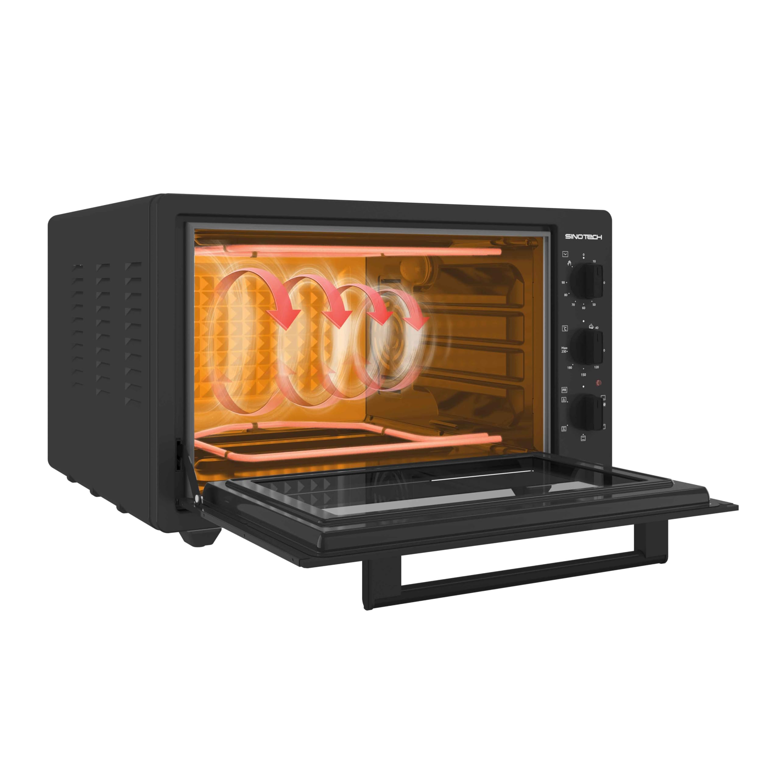 Forno Elettrico Ventilato, 38 Litri, Pareti Smaltate, Doppio Vetro, Timer 90 Minuti, 5 Livelli di Cottura,1300W, con Griglia Metallo e Leccarda Smaltata, Termostato 0-230°C