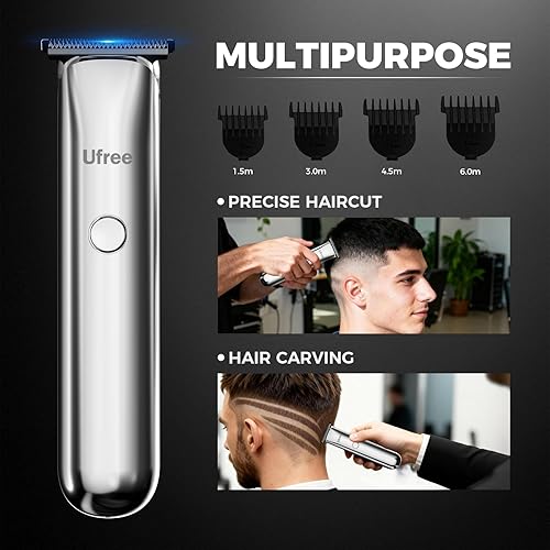 Miniatura 2 de Ufree Kit de recortadora de barba y afeitadora de aluminio, maquinillas de afeitar eléctricas para hombres, recortadora de pelo de precisión en T,