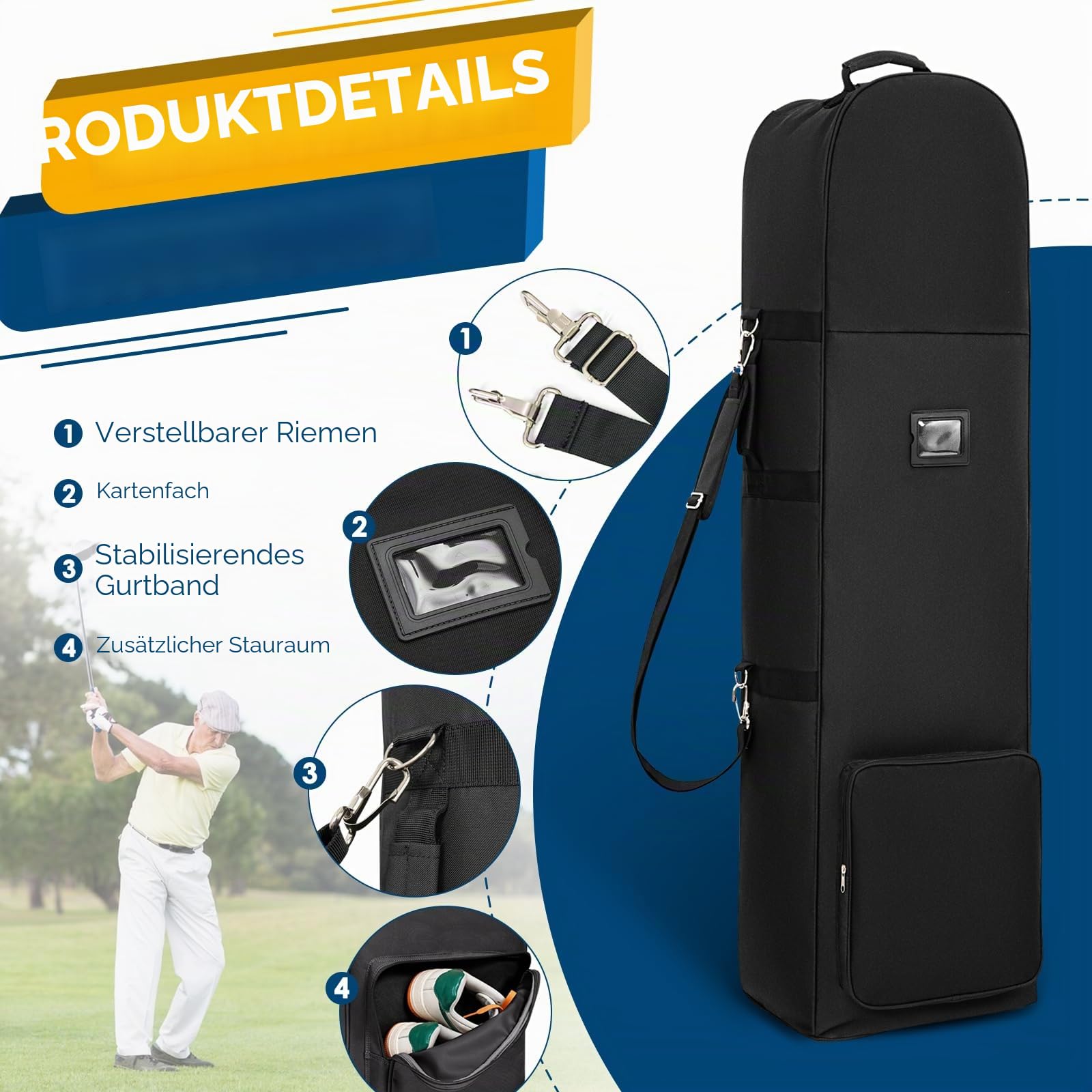DAREKUKU Gepolsterte Golf-Reisetaschen mit Rollen, 900D strapazierfähiges Oxford-Gewebe, verschleißfest, weiche Seiten, faltbar, Golfschläger-Reiseabdeckungen für Fluggesellschaften,
