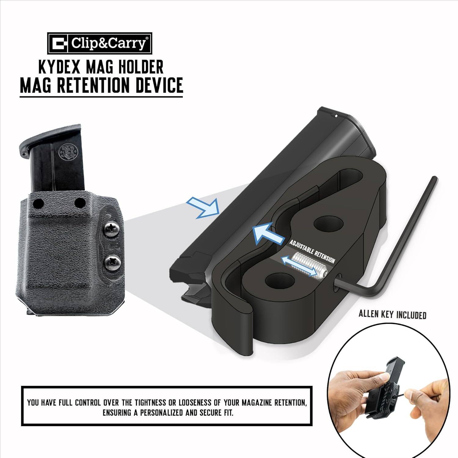 Clip & Carry Reversible IWB/OWB Adjustable Kydex Magazine Holster - Mag Holder - 9mm / .40 / .45 Single & Double Stack - USA Veteran Made