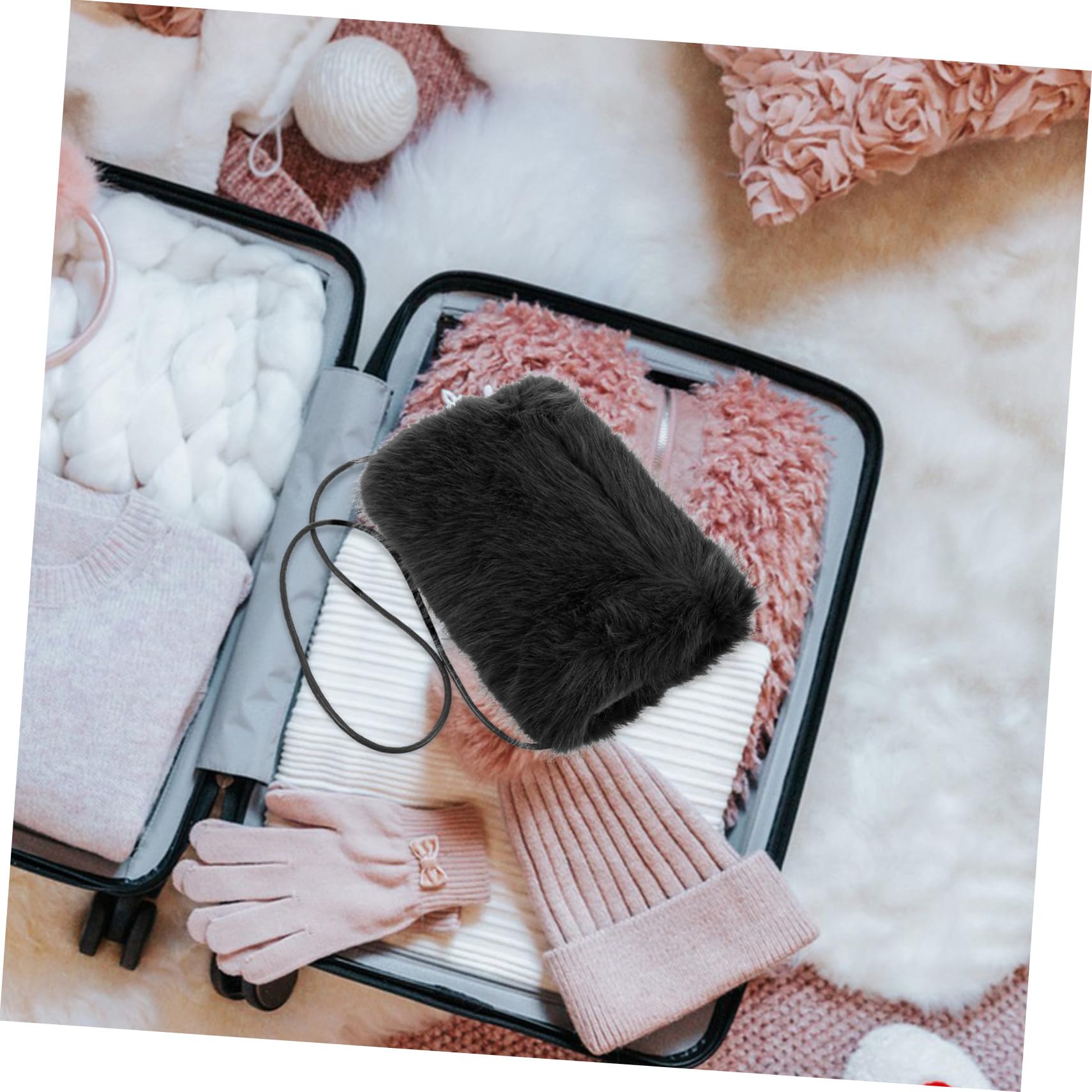 Toyvian Kunstpelz Handmuff Damen Winter Warmer Handschuh Muff Tragbar Handwärmer Tasche Für Outdoor Kalte Jahreszeit Schwarz