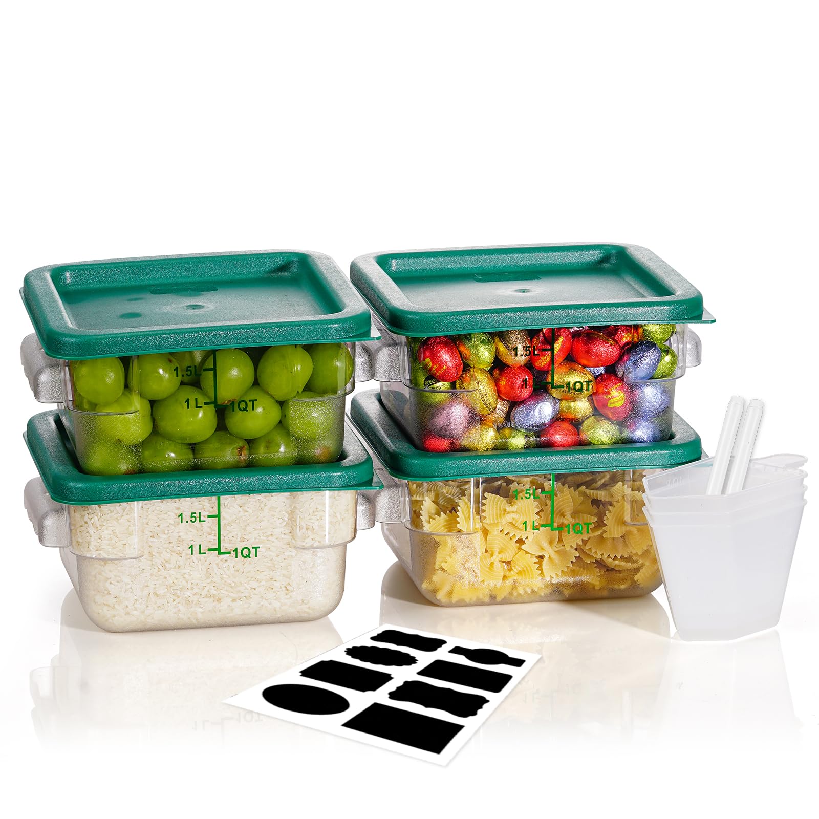 2QT 4PCS NSF Commercial Clear Food Storage Containers with Lids(GREEN)