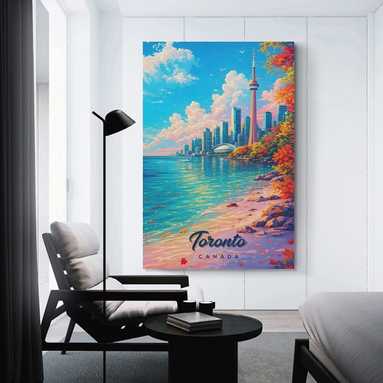 Junmoney Toronto Skyline in Autumn Canvas Art Print, 08x12inch(20x30cm), for Living Room, Bedroom, Office Or Hallway, Decorative Artwork with Broad Appeal
