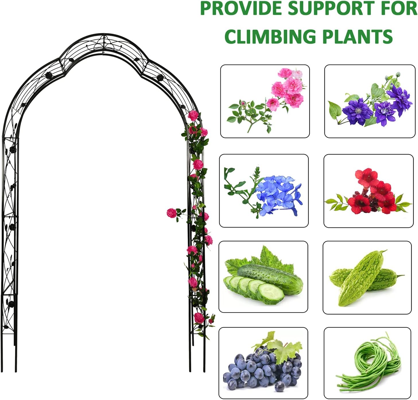 BILEK Metal Garden Arch Wedding Arch Garden Arbor Archway with Trellis Wall for Climbing & Hanging Plants for Climbing Plants, Wedding,Outdoor Patio Décor, 59×15.3×98.4in, Black
