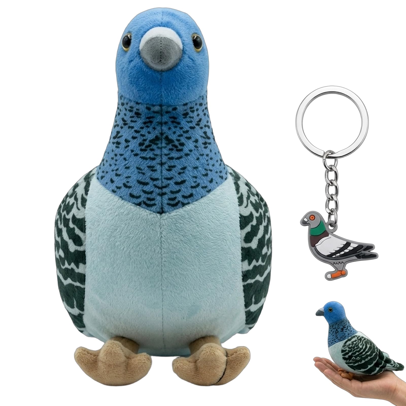 BAGUBDR 2pcs Pigeon Gifts, Soft Ornament,Nature Soft Ornaments,Blue Pigeon Ornament with Keychain,Style Bird Ornaments for Everyone