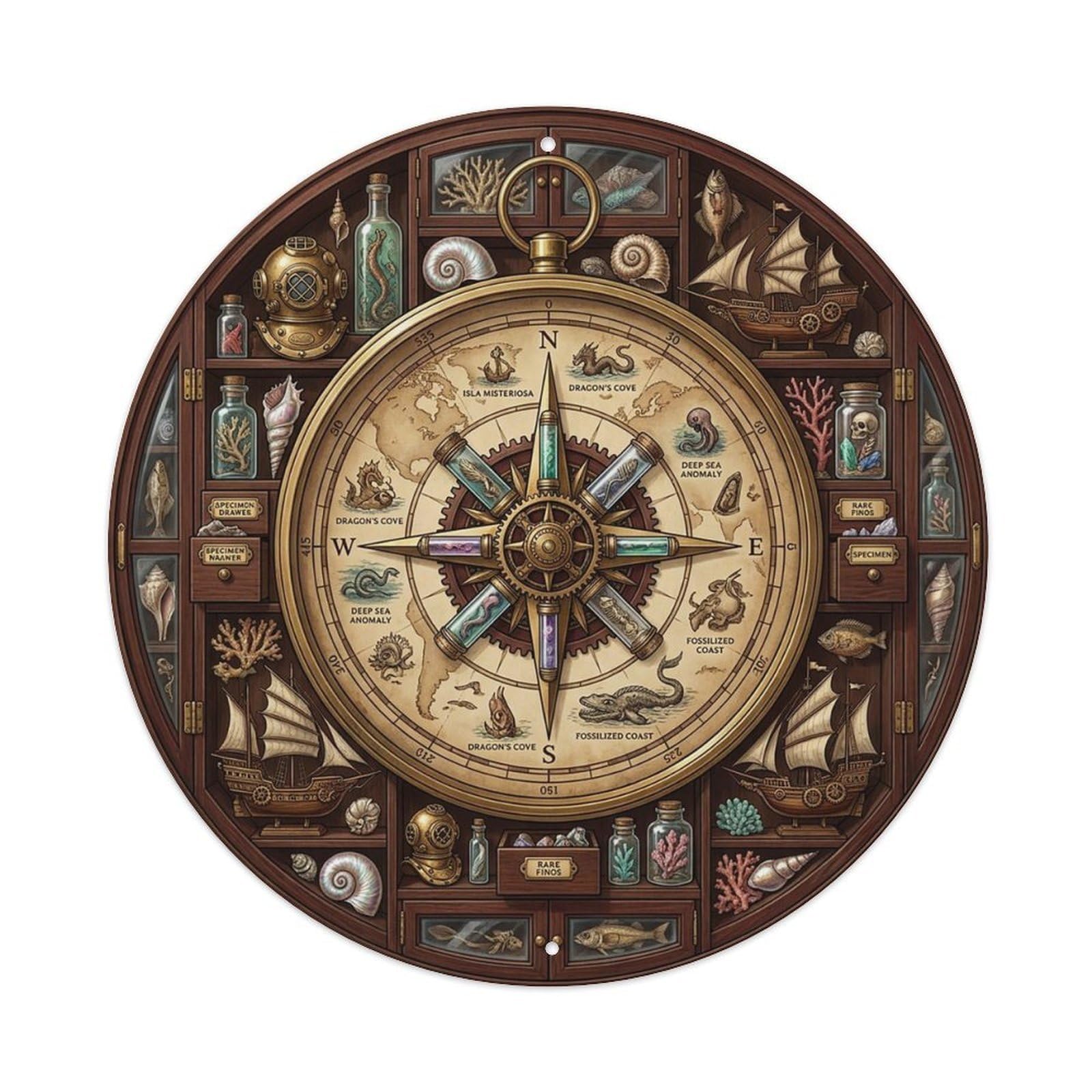 Vintage Nautical Compass World Map Vintage Curio Metal Tin Sign