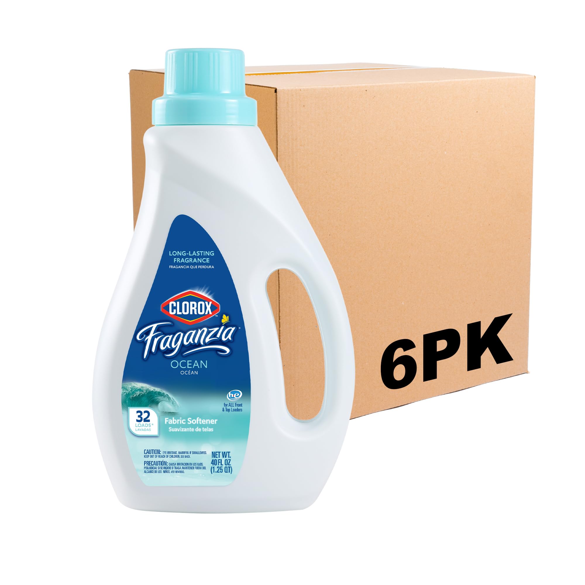 Clorox Fraganzia Liquid Fabric Softener, Ocean Scent, 40 Fl Oz, 6-Pack
