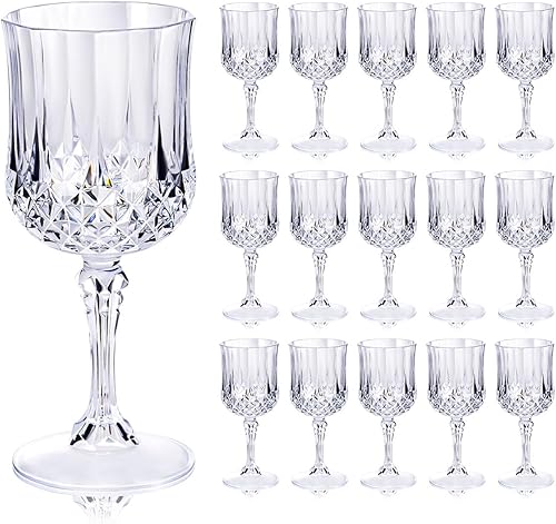Ciaell 24PCS Plastic Wine Glasses - 7 Oz Plastic Goblets for Party - Clear Vintage Drinking Glasses - Disposable Water Goblets Set for Wedding, Bar,