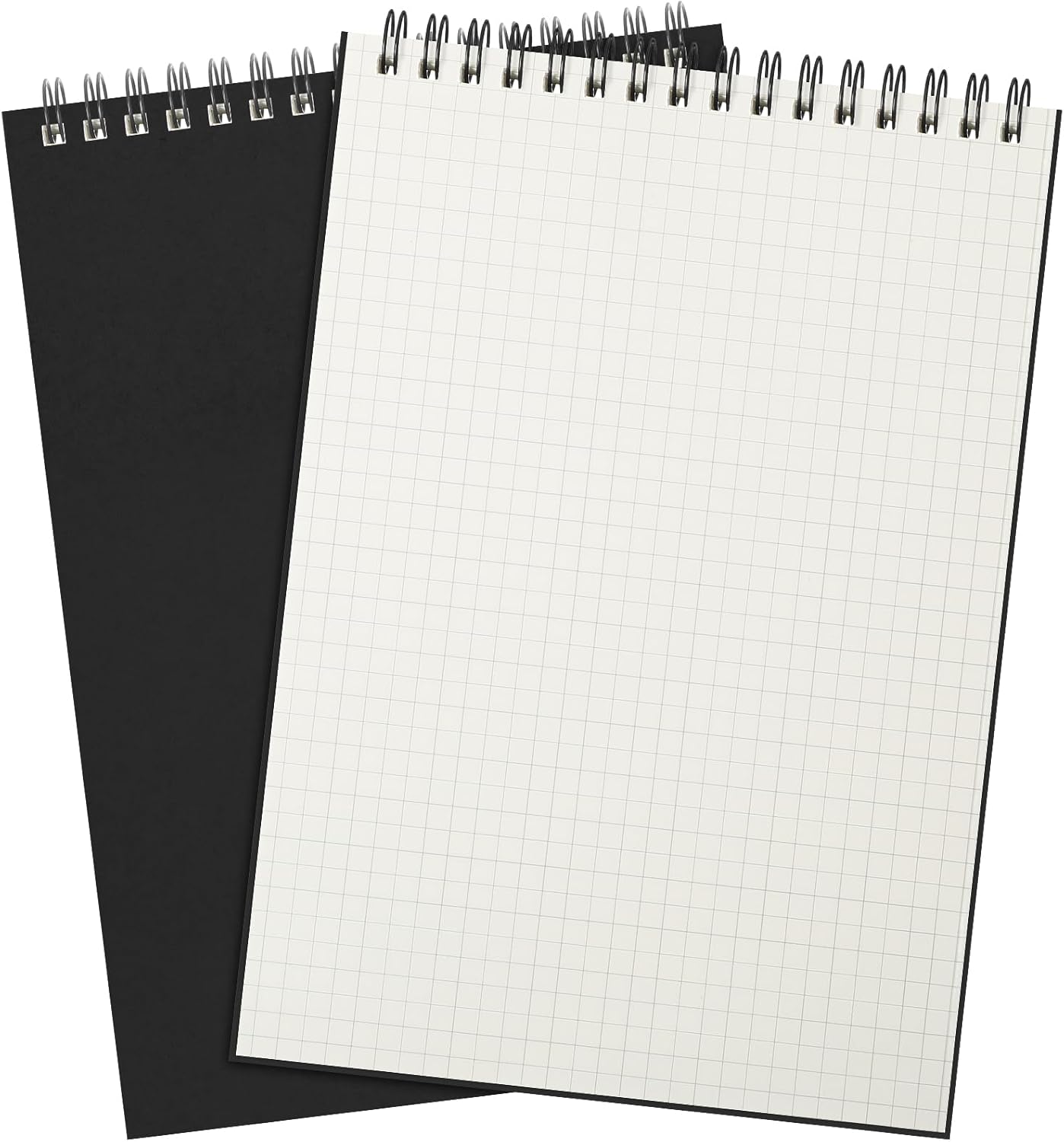 2 Pack Graph Paper Spiral Notepad A5 Top Wirebound Notepad Grid Notebook Steno Pads Memo Notebook Grid Paper 140 Pages for Writing Sketching Drawing Office Supplies (Black) 2 Black