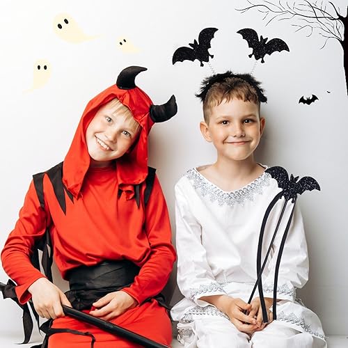 Miniatura 2 de Juego de diadema de murciélago de Halloween y varita mágica, disfraz negro con purpurina, diadema de fiesta de cosplay, accesorios de disfraz para