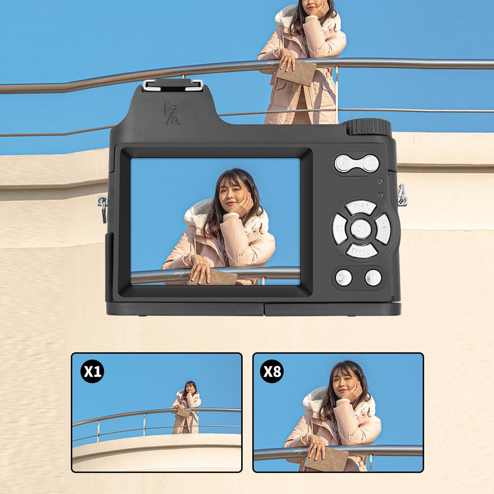 Zunate Fotocamera Digitale Mirrorless, Fotocamera Macro Fotografica Video 4K 48MP con Zoom Digitale 18x, Schermo LCD da 3 Pollici, Fotografia a Tempo, per la Famiglia di Viaggi