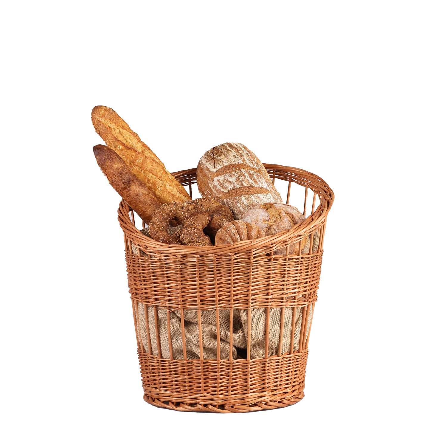 Juego de 2 cestas de mimbre, cesta de panadería, cesta de pan, cesta para servir, soporte para pan, panera de mimbre natural (perforado)