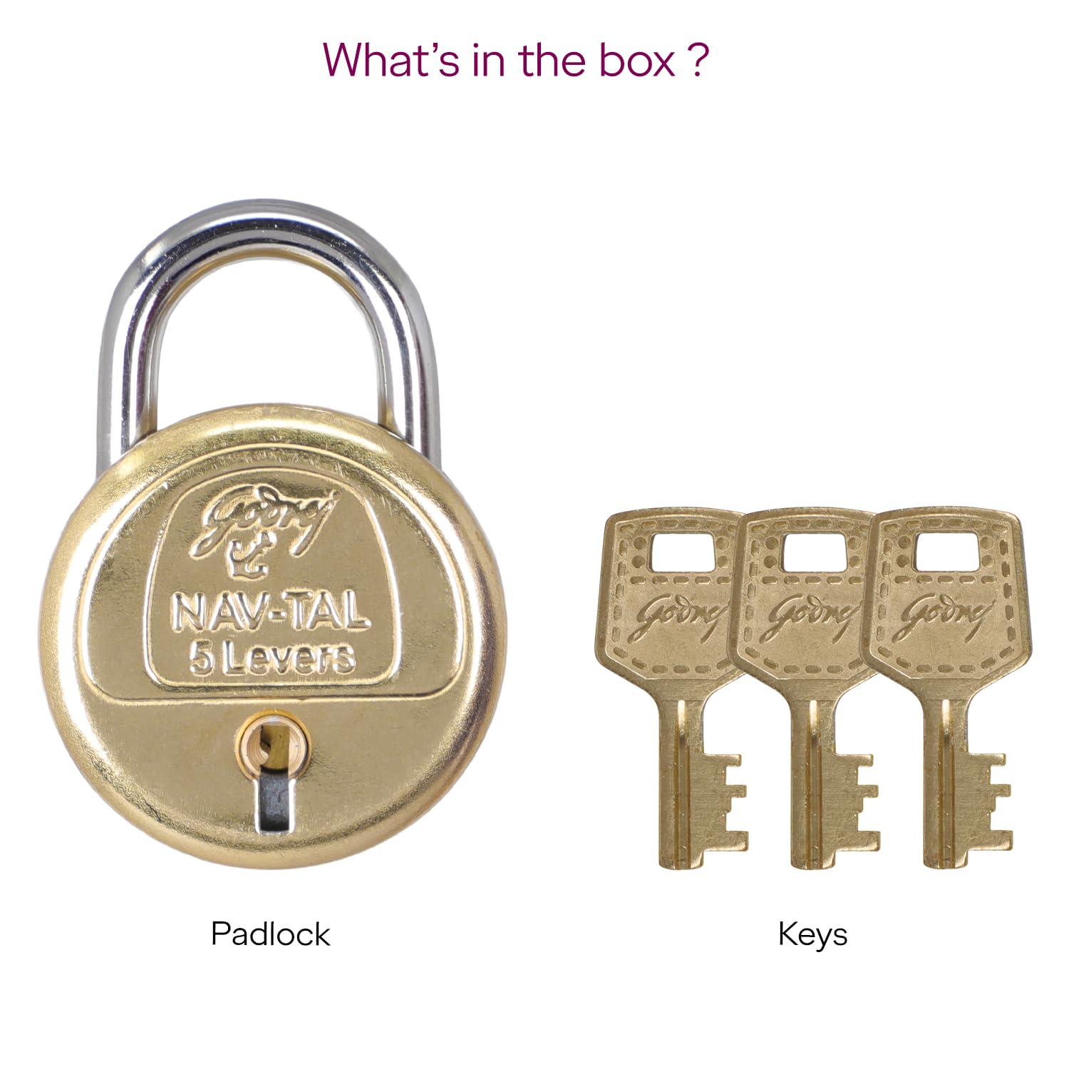 Godrej Padlock | Navtal 5 Lever Brass Padlock 40mm with 3 Keys | Strong Steel Shackle | Rust Resistant Lock for Main Door, Gates, Lockers, Cabinets, Travelling Bags & Tool Boxes | 1 Year Warranty — Amazon image 7