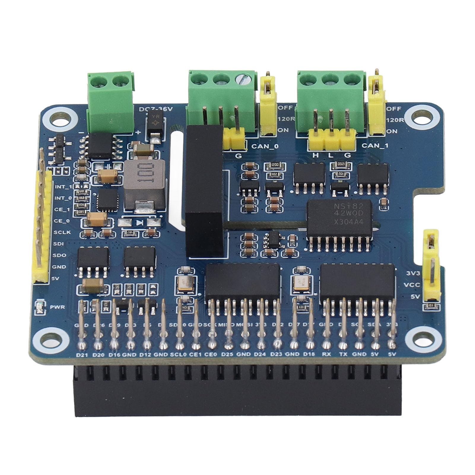 HAT di Espansione Bus CAN Isolato a 2 per 5 4B 3B+, MCP2515+SN65HVD230 Modulo CAN a Doppio Chip con Interfaccia SPI con Resistenza di Terminazione da 120 Ω di Isolamento 'alimentazione