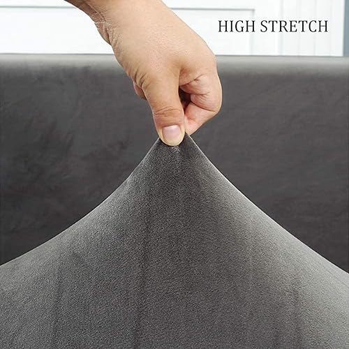 Miniatura 5 de OQOPO Funda de terciopelo para sofá en forma de L, funda elástica para sofá seccional, funda para muebles para mascotas y niños, color verde oscuro,