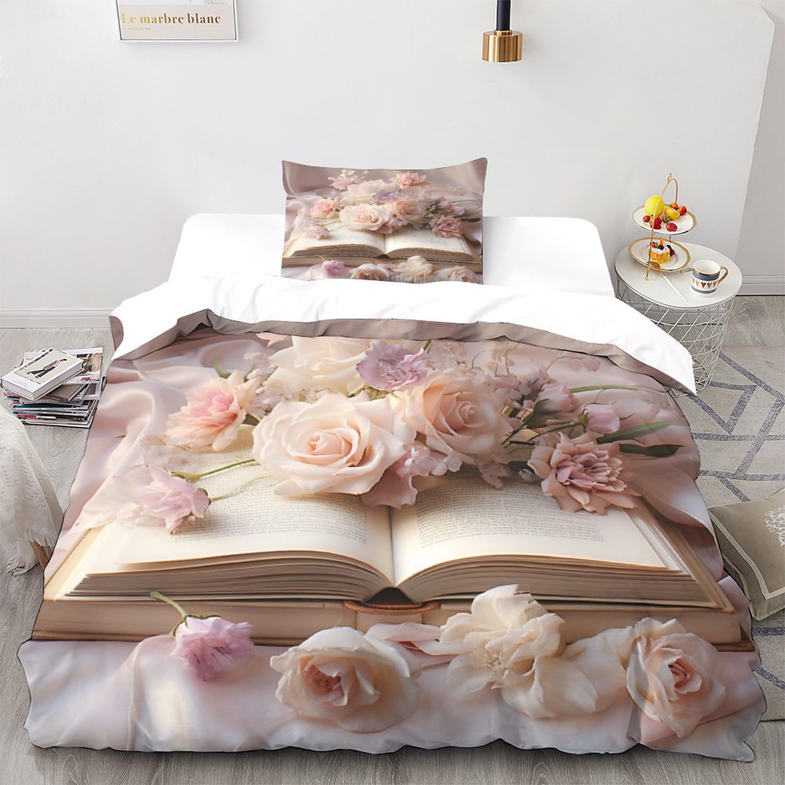 Housse de couette papillon 3D 135x200cm Fleur Belle avec taies en microfibres