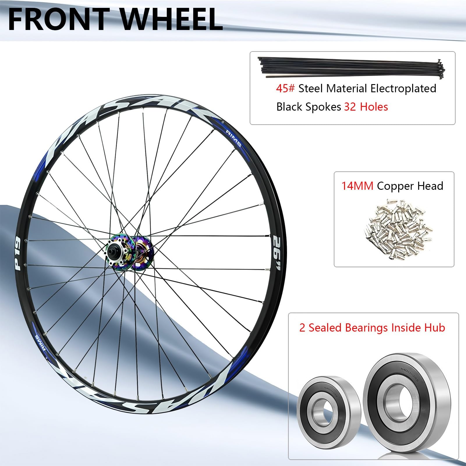Set di ruote MTB da 26/27,5/29", sgancio rapido per freno a disco anteriore/posteriore, cerchio in alluminio a doppia parete, mozzi HG a 32 fori compatibili con pneumatici da 7-12 velocità e 1,25-2,2