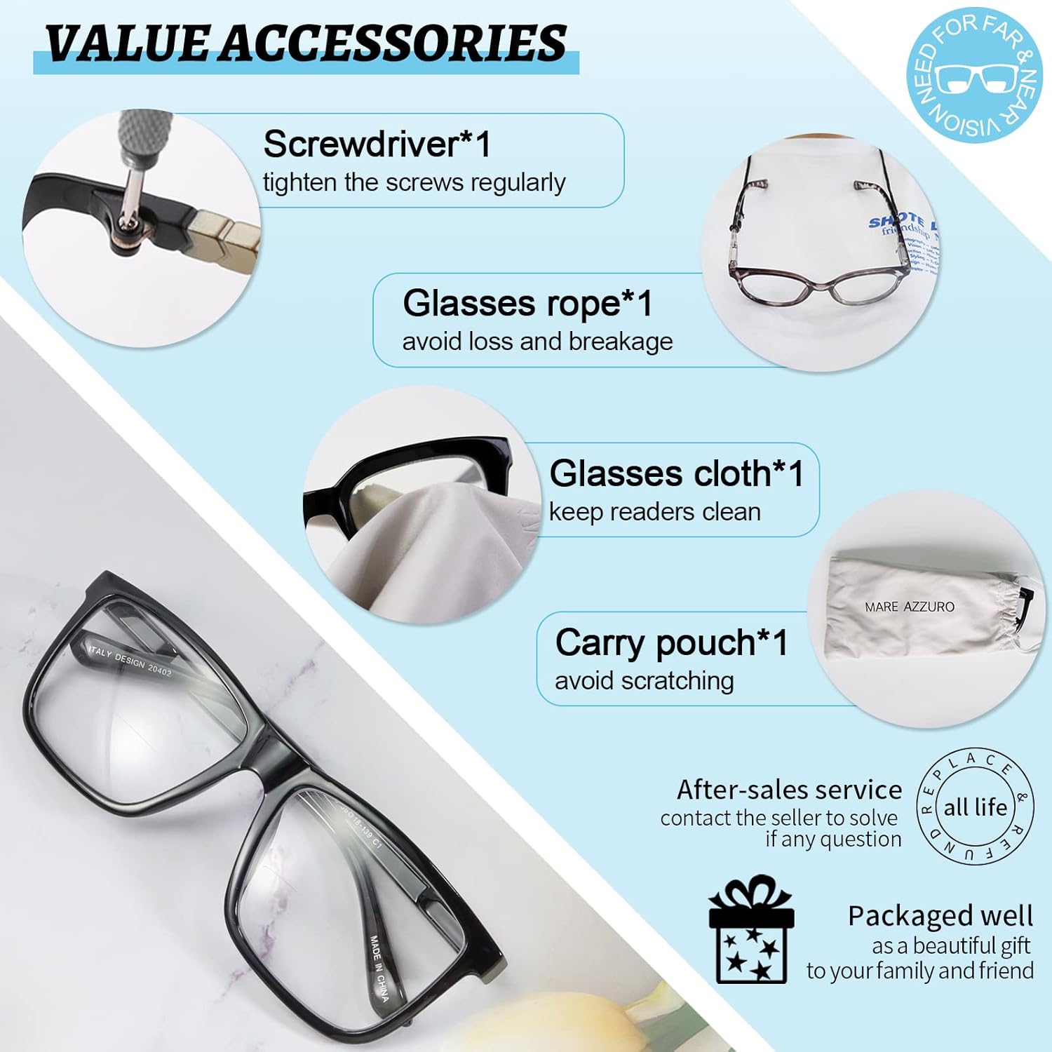 MARE AZZURO Oversized Bifocal Reading Glasses Men Blue Light Blocking Readers 1.0 1.25 1.5 1.75 2.0 2.25 2.5 2.75 3.0 3.5 - Image 6