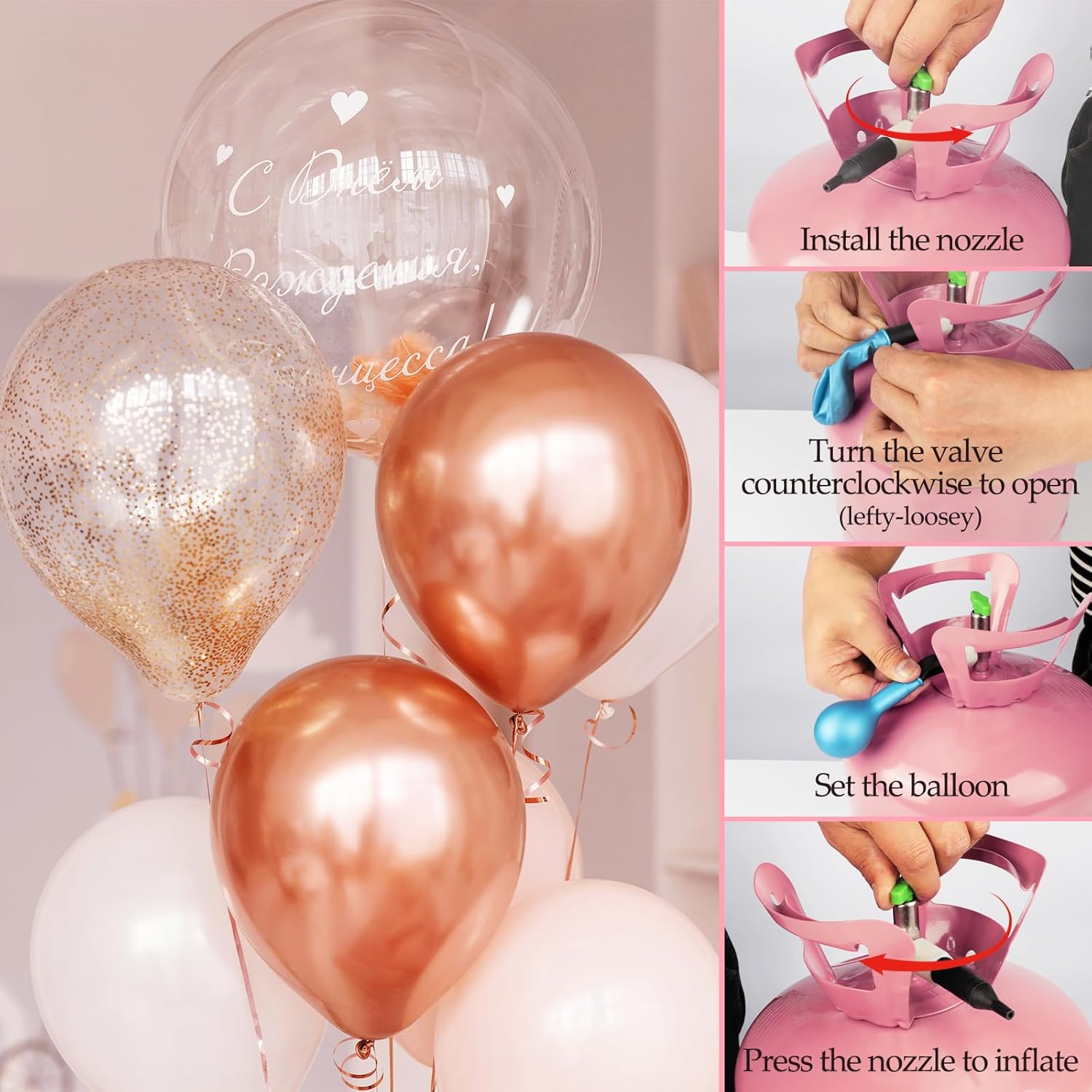 13L Helium Tank Up To 50 Latex Balloons, Helium Tank For Balloons At Home, 50 Latex Balloons And Ribbons Included