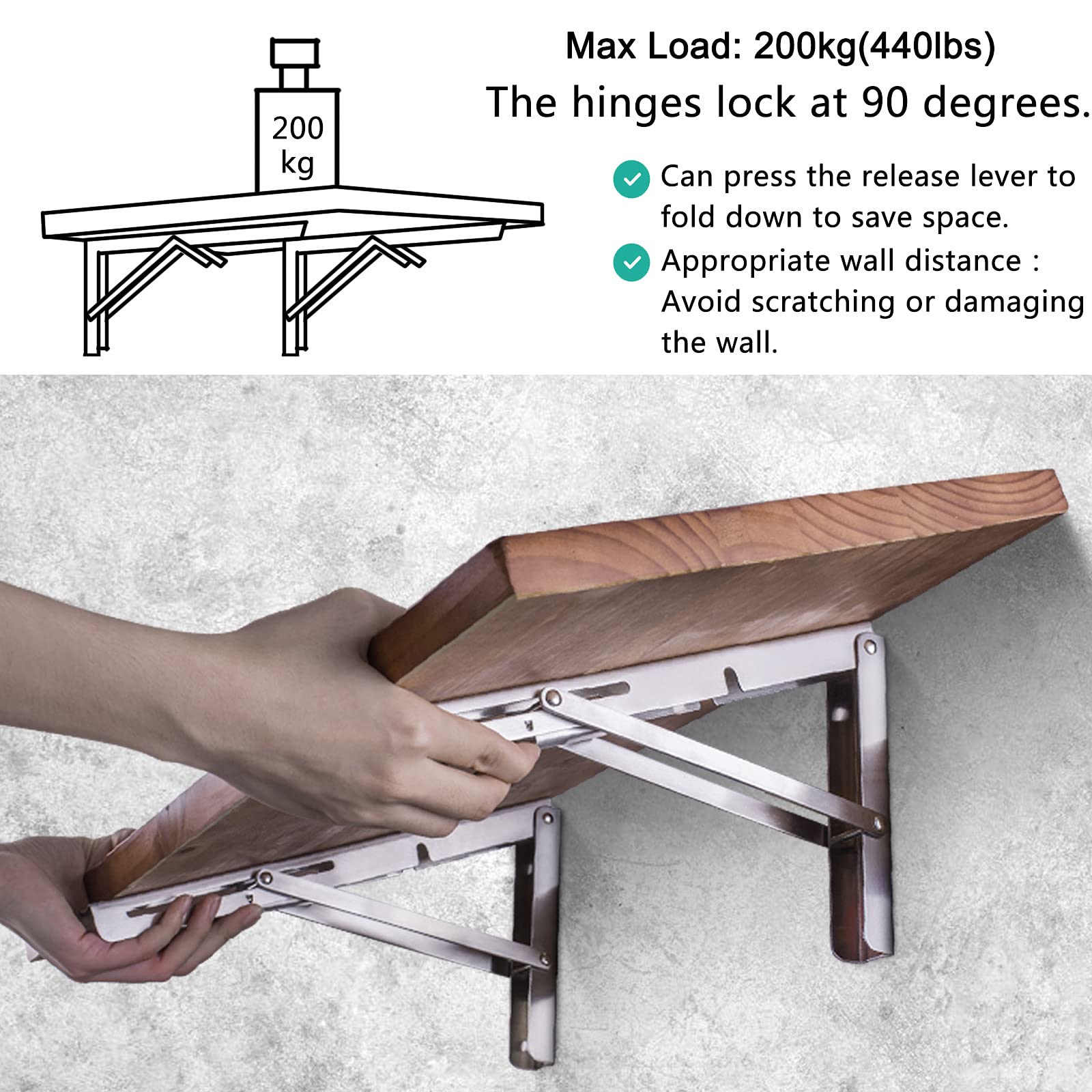 Pynsseu 20 inch Folding Shelf Brackets,Heavy Duty Stainless Steel Collapsible Shelf Bracket Wall