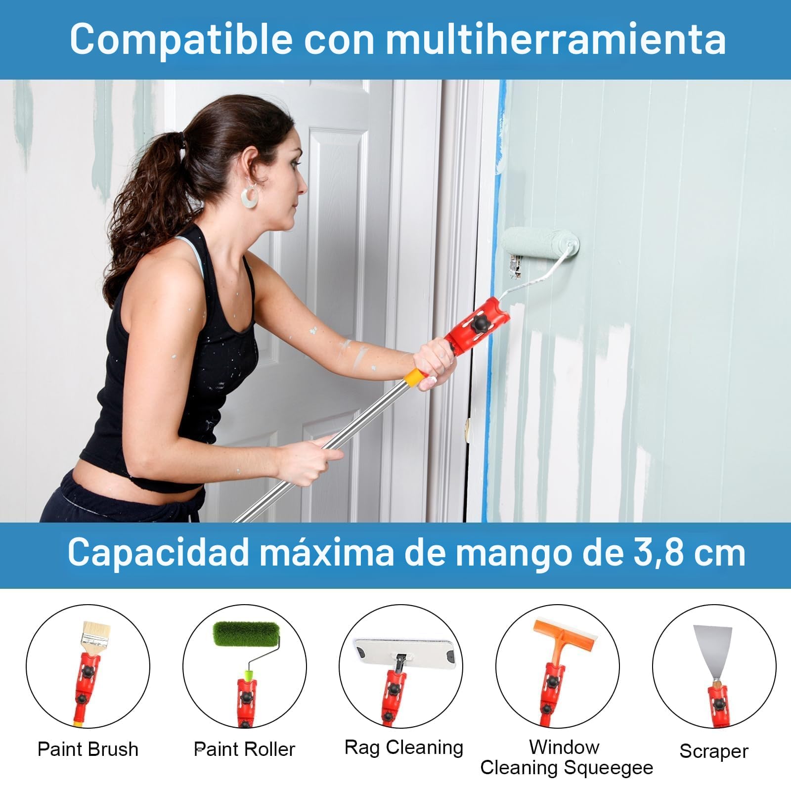 prota Herramienta Extensor de Pincel Pintura de Múltiples Angulos, Barra de Extensión de Rodillo Extensor, Soporte de Pincel de Poste de Extensión para Techos Altos Paredes Esquinas de Escaleras