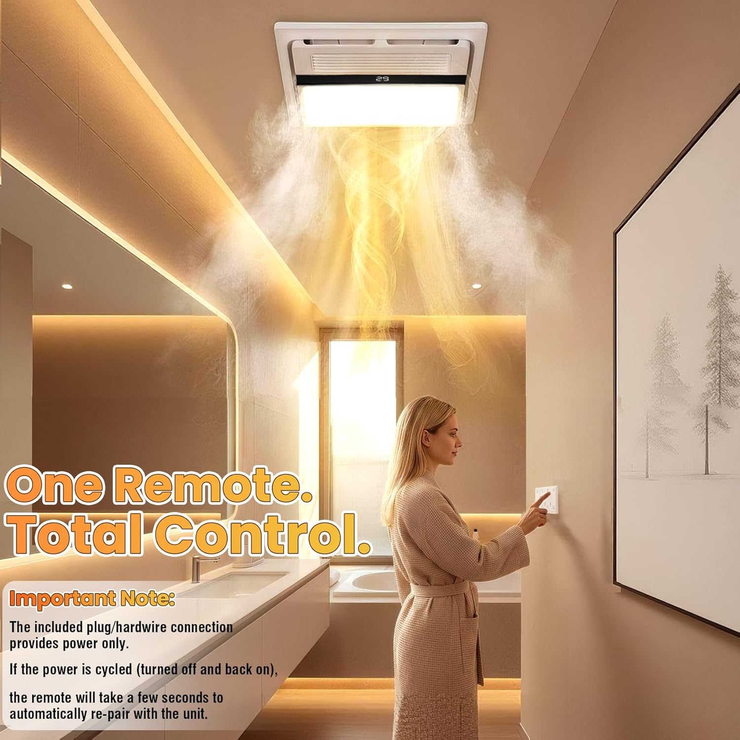 4-in-1 Bathroom Exhaust Fan with Heater, 190CFM, 1.0 Sone, 1760W, Bathroom Exhaust Fan with Light and Heater 11.2 in Ceiling Vent for Home Bath (Grey)