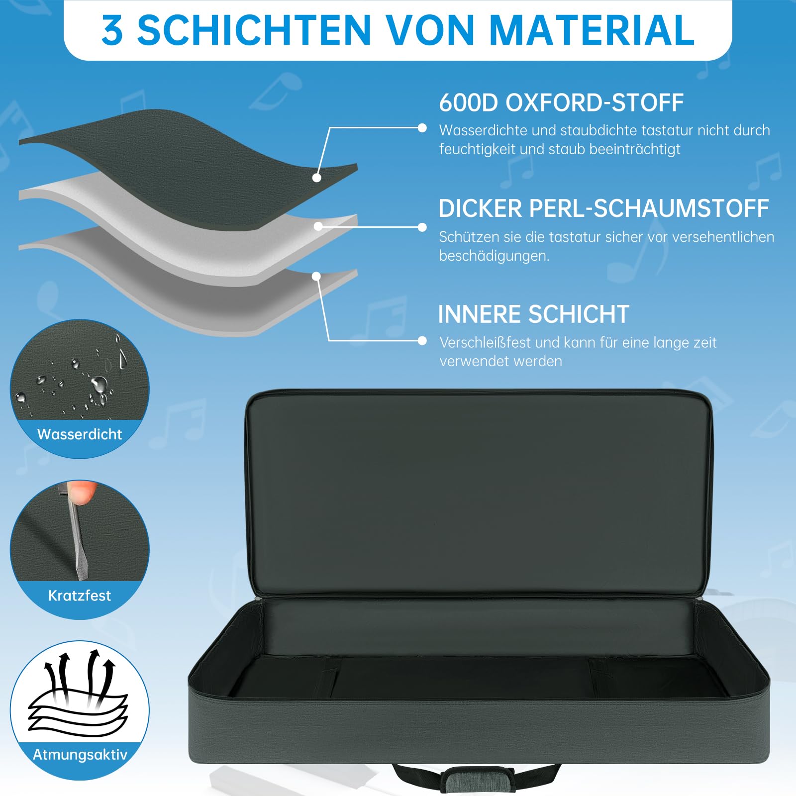 OUUTMEE 61 Bolso para Teclado de 107 x 45 x 16 cm, Funda para Piano de Teclado con Dos Maneras de Llevarlo, Funda de Piano de Teclado de 600D Oxford Resistente al Agua