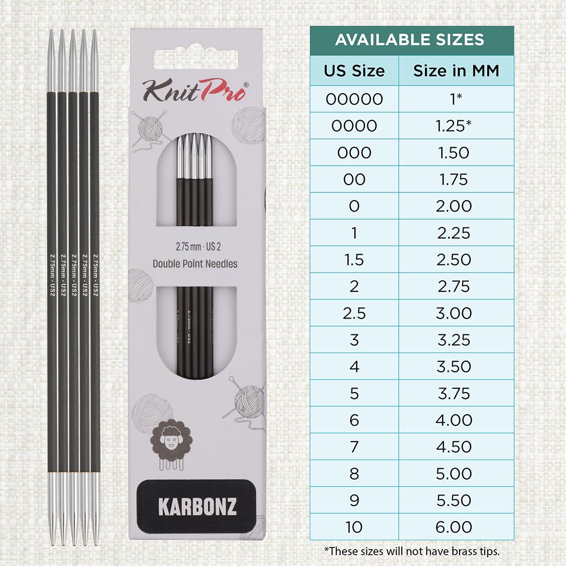 KnitPro Karbonz Ferri A Doppia Punta 15 Cm - Set 5 Misure (2.0-4.0 Mm) Con Borsa Porta Progetti